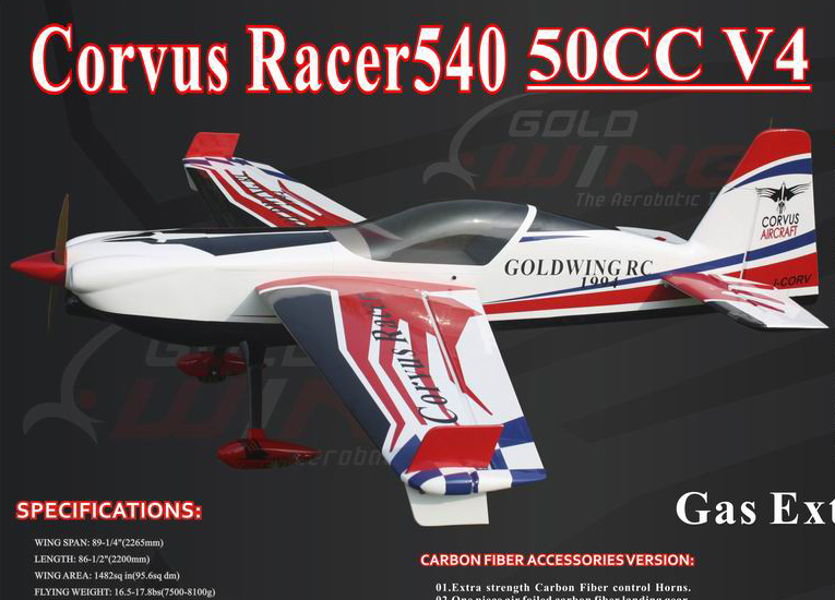Goldwing Corvus Racer 50CC V4 89.25'' Aerobatic RC Plane C