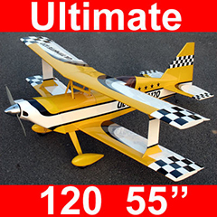 Ultimate 120 55'' Nitro Gas Bipe RC Airplane ARF Yellow, Missing Fuselage, Good for Parts