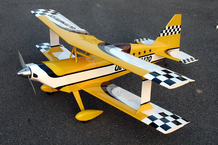 Ultimate 120 55'' Nitro Gas Bipe RC Airplane ARF Yellow, Missing Fuselage, Good for Parts