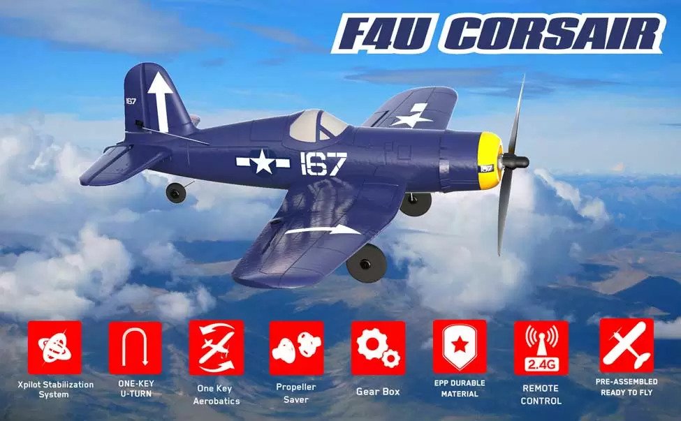 VolantexRC Corsair F4U 4CH Warbird RC Airplane with Xpilot Stabilizer One-key Aerobatic RTF 761-8